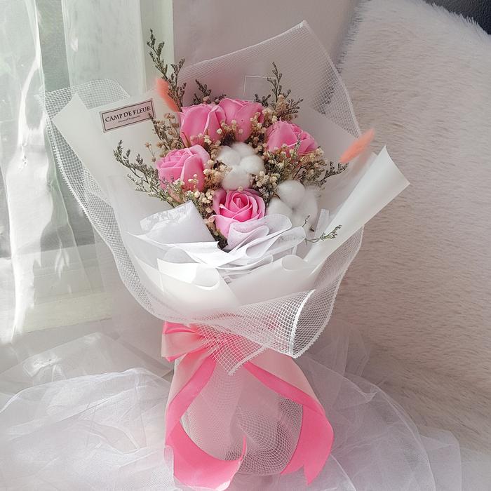 Gambar Soap Flower Cotton Flower Bouquet Buket Bunga Kering Buket Bunga Sabun - Pink dari Camp De Fleur undefined Tokopedia