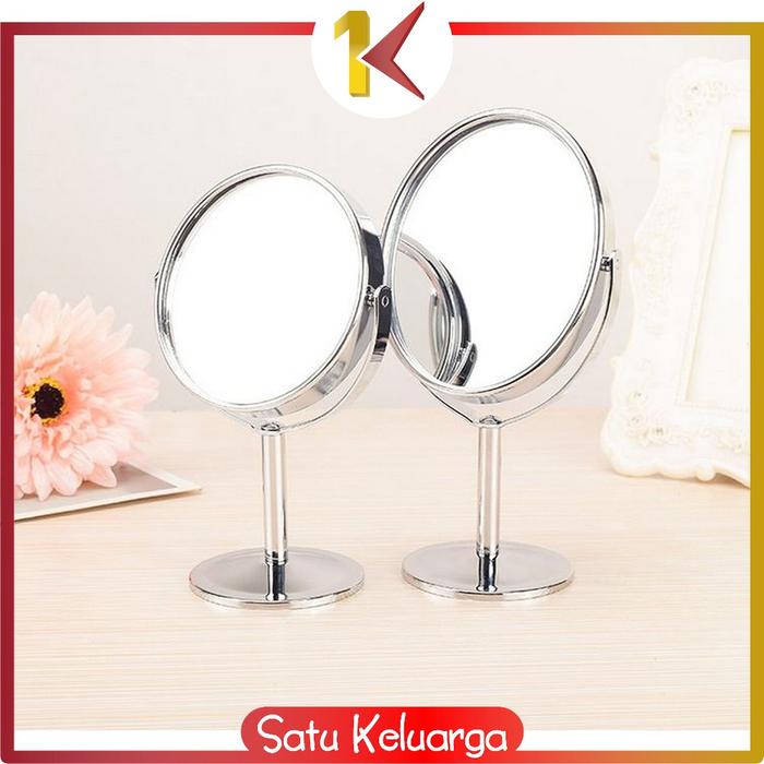 Gambar SK-K87 Kaca Cermin Makeup Meja Standing Mirror Cermin 2 Sisi Kaca Rias - SILVER, BULAT dari Satukeluarga undefined Tokopedia