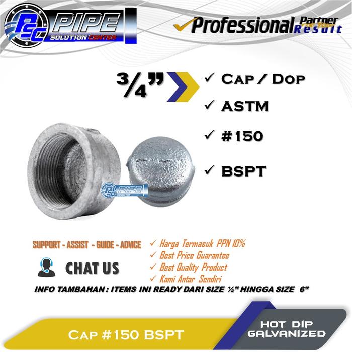 Gambar CAP PIPE/ DOP PIPA BESI GALV DRAT BSPT 1/2" 3/4" 1" 1-1/4" 1-1/2" - 3/4" dari PIPE SOLUTION CENTER undefined Tokopedia