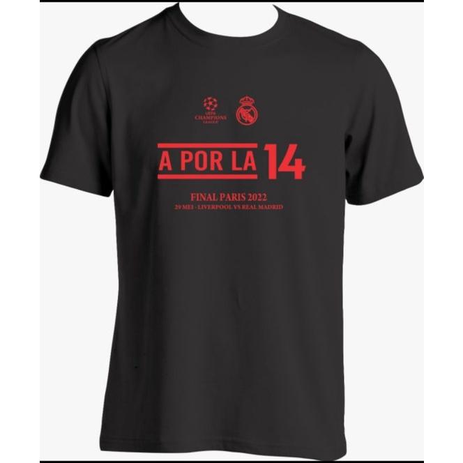 Gambar Kaos Real Madrid Juara UCL 2022 / Kaos Aporla 14 Final Paris 2022 - Hitam, M dari Sablonkaosid undefined Tokopedia