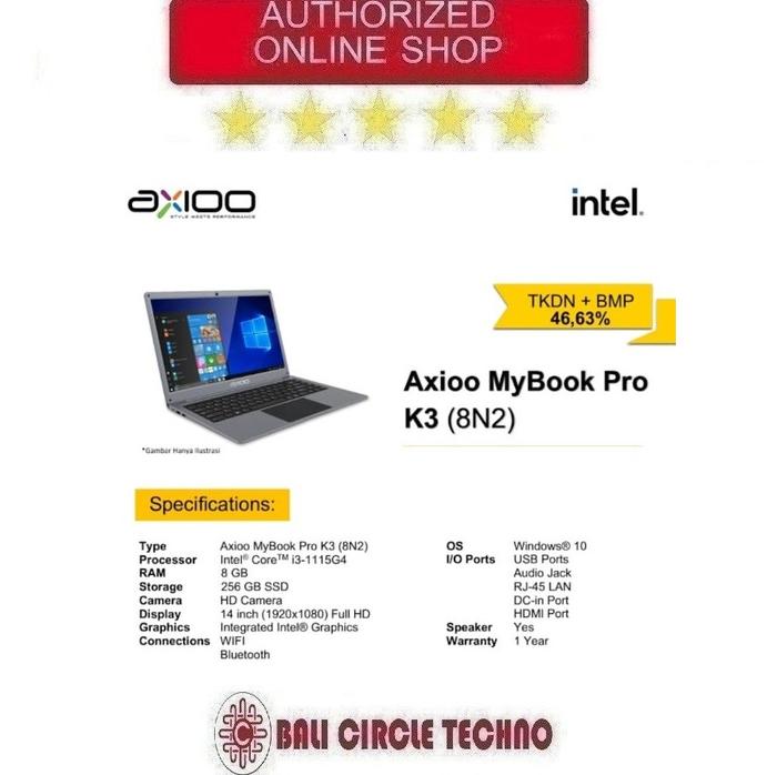 Gambar Axioo Mybook Pro K3 (8N2) CORE i3 1115G4 8GB 256GB SSD NVME Win 10 PRO dari Bali Circle Techno undefined Tokopedia