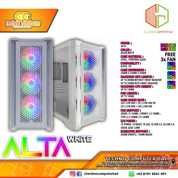 Gambar CUBE GAMING ALTA - LEFT SIDE GLASS DOOR - mATX Case Free 3x RGB Fans - Putih dari Techno Computer Bali undefined Tokopedia