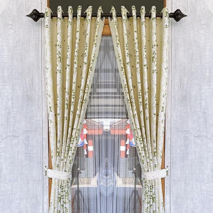 Gambar gorden Jendela minimalis Pintu Kamar Model Smokring Motif Daun - Hijau, L100cm x T200cm dari ZAKIGORDEN.ID undefined Tokopedia