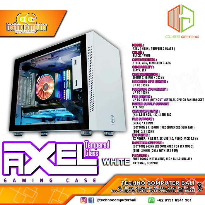 Gambar CUBE GAMING AXEL TEMPERED GLASS - Mini ITX GAMING CASE - Putih dari Techno Computer Bali undefined Tokopedia