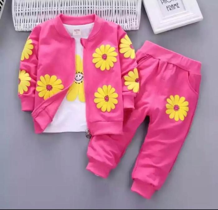 Gambar SETELAN SWEATER 3IN1 ANAK PEREMPUAN MODEL SUN FLOWER UMUR 1-5 TAHUN - Merah Muda, 1 TAHUN dari RAISA STORE30 undefined Tokopedia