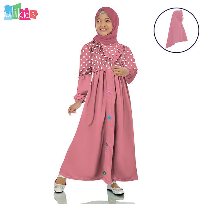 Gambar Ulikids baju muslim anak set hijab gamis anak motif polkadot kancing - Pink, S dari Ulikids undefined Tokopedia