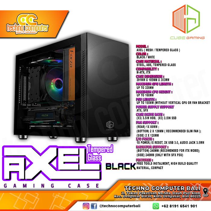 Gambar CUBE GAMING AXEL TEMPERED GLASS - Mini ITX GAMING CASE - Hitam dari Techno Computer Bali undefined Tokopedia