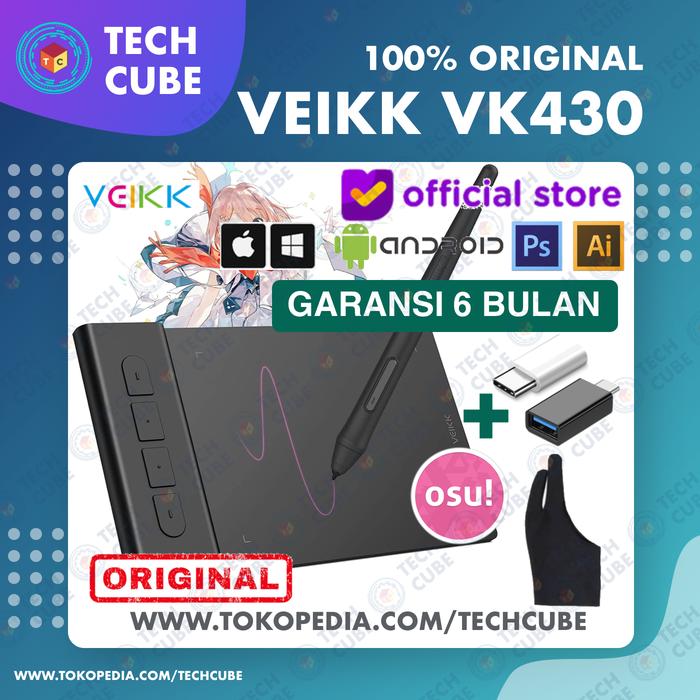 Gambar VEIKK VK430 Digital Graphic Drawing Pen Tablet OSU Altr S640 VK640 A30 - Tblet+Glove+OTG dari Tech Cube Store undefined Tokopedia