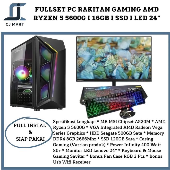 Jual FULLSET PC RAKITAN GAMING AMD RYZEN 5600G I 16GB I SSD I