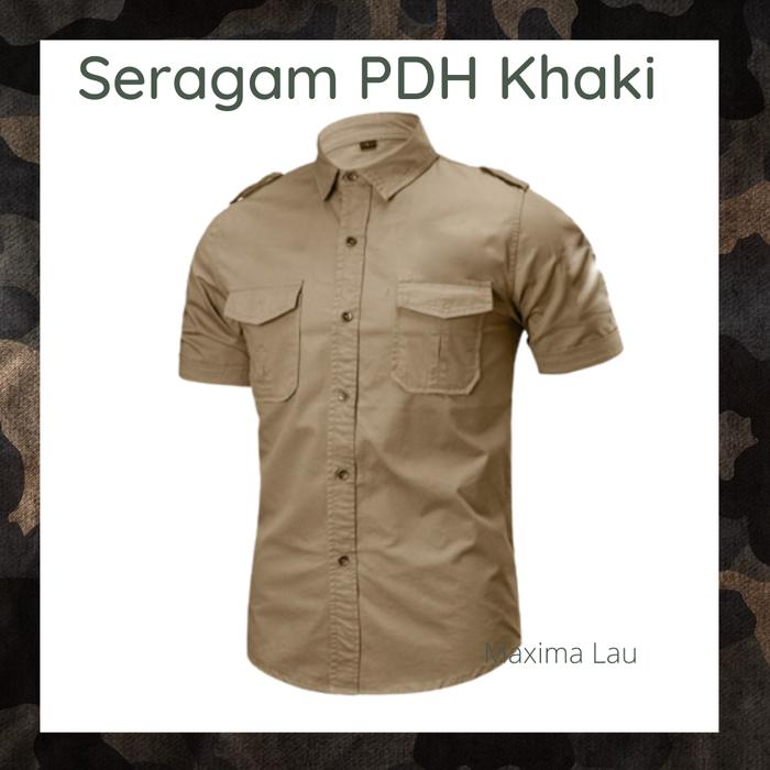Gambar Kemeja Pdh Hitam Polos Seragam Lengan Pendek S M L XL XXL XXXL 5L - Krem Khaki, S dari Maxima Lau Shop undefined Tokopedia
