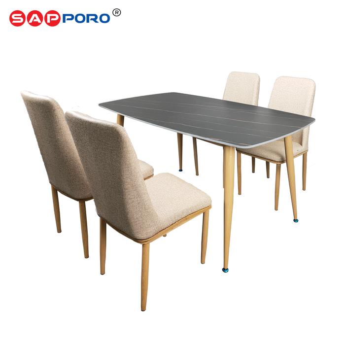 Gambar SAPPORO NEMOLI - Meja Makan Set Motif Marmer | Dining Set Rock Beam - Black & Cream dari Sapporo Furniture Online undefined Tokopedia
