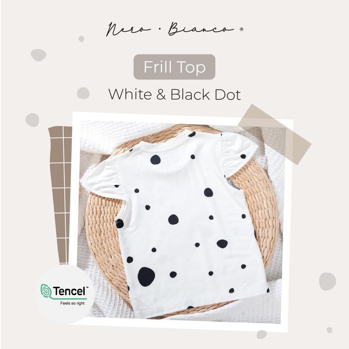 Gambar Nero Bianco Tencel Frill Top - Baju Bayi Lucu - Putih-Hitam Dot, 9-12 Bulan dari Nero Bianco Official Store undefined Tokopedia