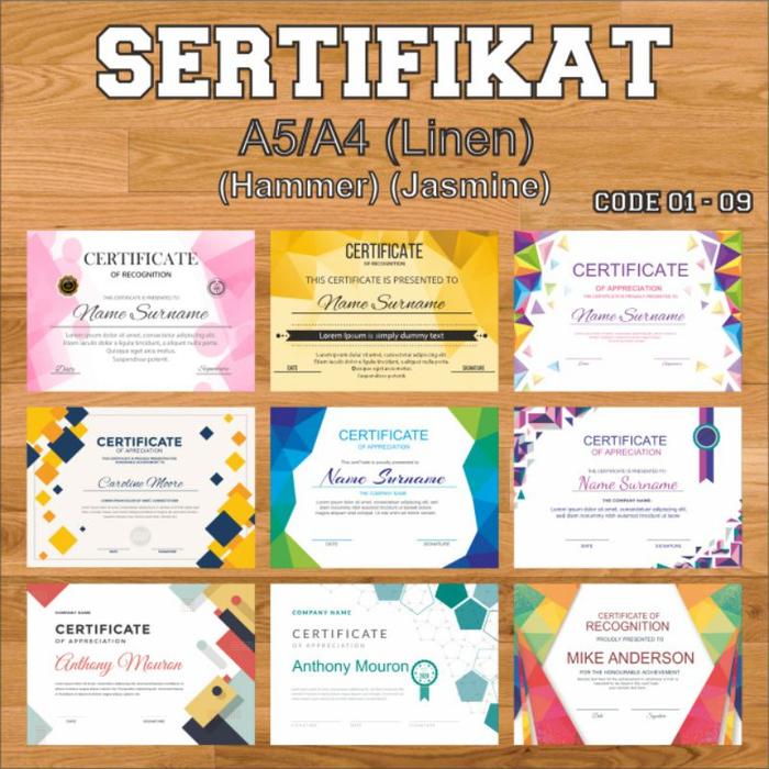 Gambar CETAK SERTIFIKAT / PIAGAM MURAH BAHAN LINEN / JASMINE / HAMMER - A5, Linen dari KanraPrint undefined Tokopedia