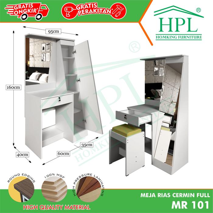 Gambar MEJA RIAS Cermin Full Badan Modern Berkualitas Limited - Putih dari HOMKING Furniture undefined Tokopedia