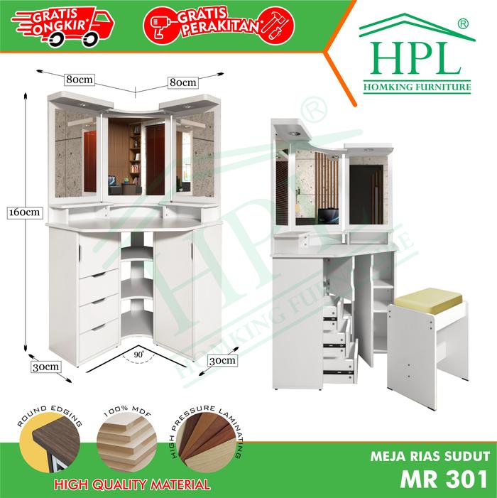 Gambar Meja Rias HPL Sudut Ruang Modern elegan - Putih dari HOMKING Furniture undefined Tokopedia