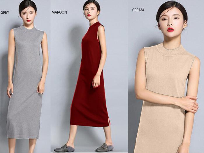 Jual Sleeveless Knit Midi Dress - BLACK 