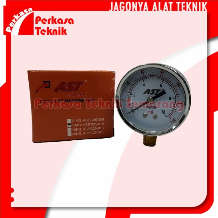Gambar Manometer 2,5" inchi AST Alat Ukur Pengukur Tekanan Angin Kompresor - 10 kg/cm2 dari Perkasa Teknik Semarang undefined Tokopedia