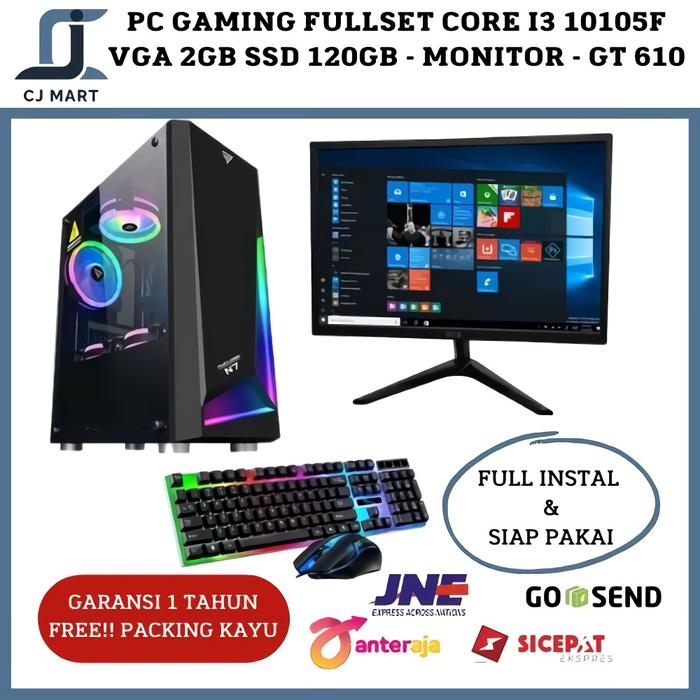 Jual PC GAMING FULLSET CORE I3 10105F VGA 2GB SSD 120GB - MONITOR 
