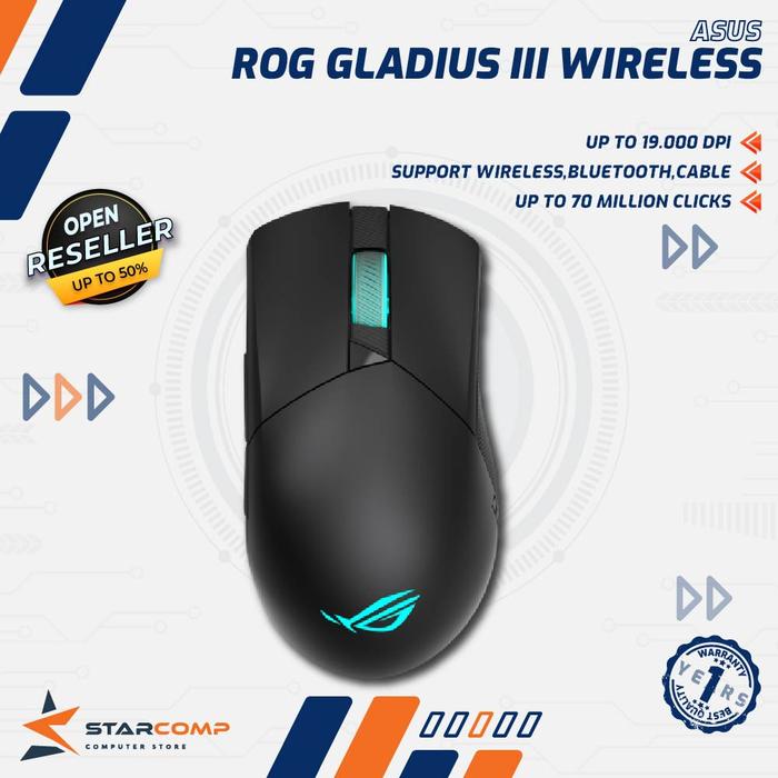 Gambar ASUS ROG GLADIUS III WIRELESS Classic asymmetrical wireless mouse dari Starcomp Origin undefined Tokopedia