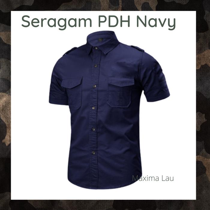 Gambar Kemeja PDH Biru Navy Dongker Polos Lengan Pendek S M L XL XXL XXXL 5L - Biru Navy, S dari Maxima Lau Shop undefined Tokopedia