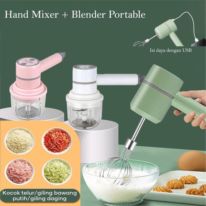 Gambar Blender 3 IN1 Hand Mixer Portable Blender Elektrik Wireless Serbaguna - Pink dari Wellstar88 undefined Tokopedia