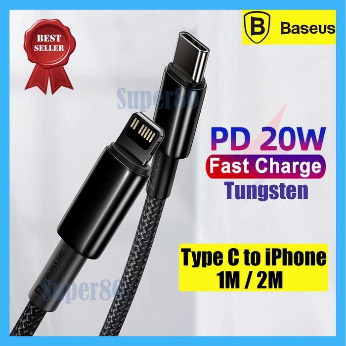 Baseus Tungsten Gold Kabel Data Type C to Lightning Fast Charging PD 20W  Cable Charger 1M 2M meter
