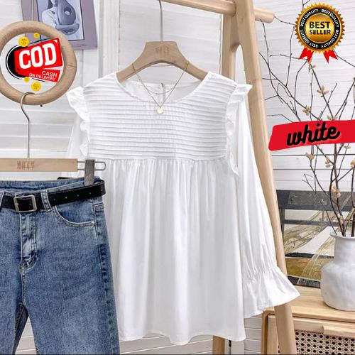 Gambar Baju Atasan Wanita FELICE TOP Fashion Blouse Korean Style/Kemeja/Tunik - White dari Natasil olshop undefined Tokopedia