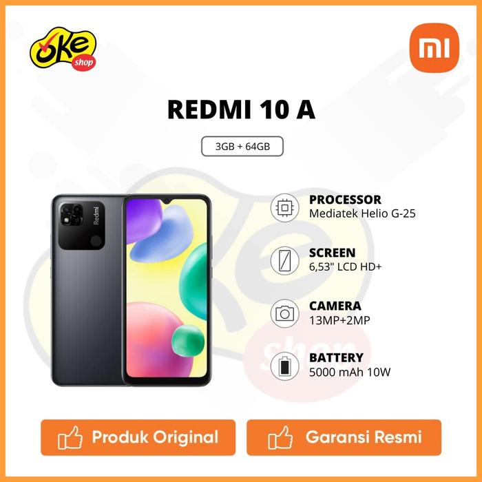 Gambar Xiaomi Redmi 10A ( 3GB/64GB ) Garansi Resmi Xiaomi Indonesia - Gray dari OkeShop WTC Surabaya undefined Tokopedia