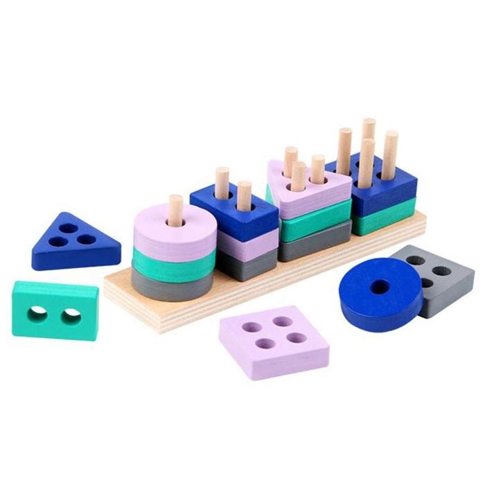 Gambar Mainan Kayu Edukasi Anak Geometric Board Stacking Tower Montessori - Rectangle4TBLUE dari BabymaniashopID undefined Tokopedia