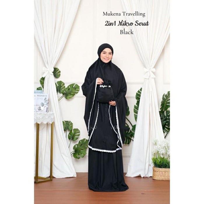 Gambar Mukena Travelling 2 in 1 Dewasa Katun Premium Jumbo - Hitam dari Syaffania undefined Tokopedia