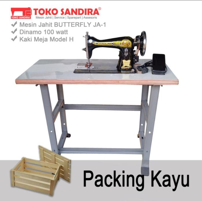 Gambar Mesin Jahit BUTTERFLY JA-1 Klasik Tradisional (Kaki Meja H + Dinamo) - PAKING KAYU dari Toko Sandira Utama undefined Tokopedia