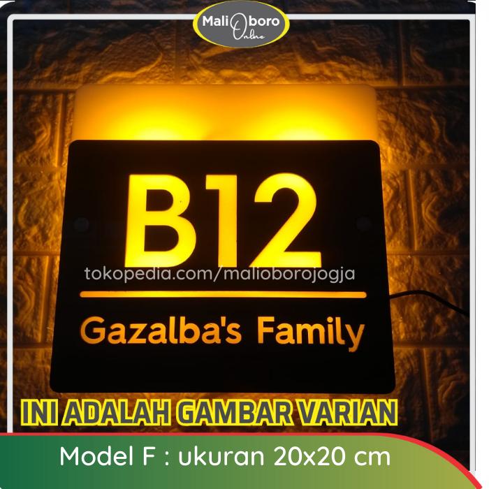 Gambar PAPAN NOMOR RUMAH AKRILIK | NOMER RUMAH | NO RUMAH AKRILIK MENYALA - Model F 20x20 dari Malioboro Online undefined Tokopedia