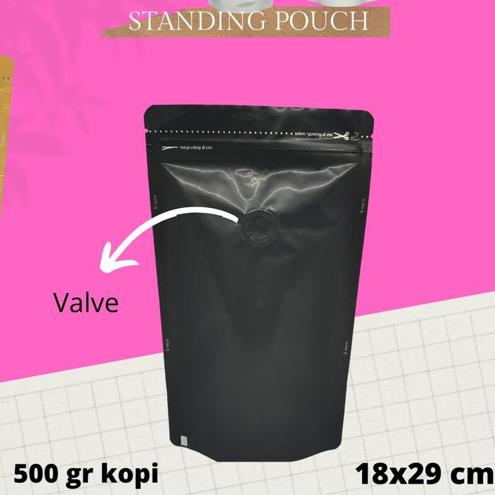 Gambar KEMASAN KOPI STANDING POUCH 500GR KOPI + VALVE - Hitam dari LUXY PACK undefined Tokopedia