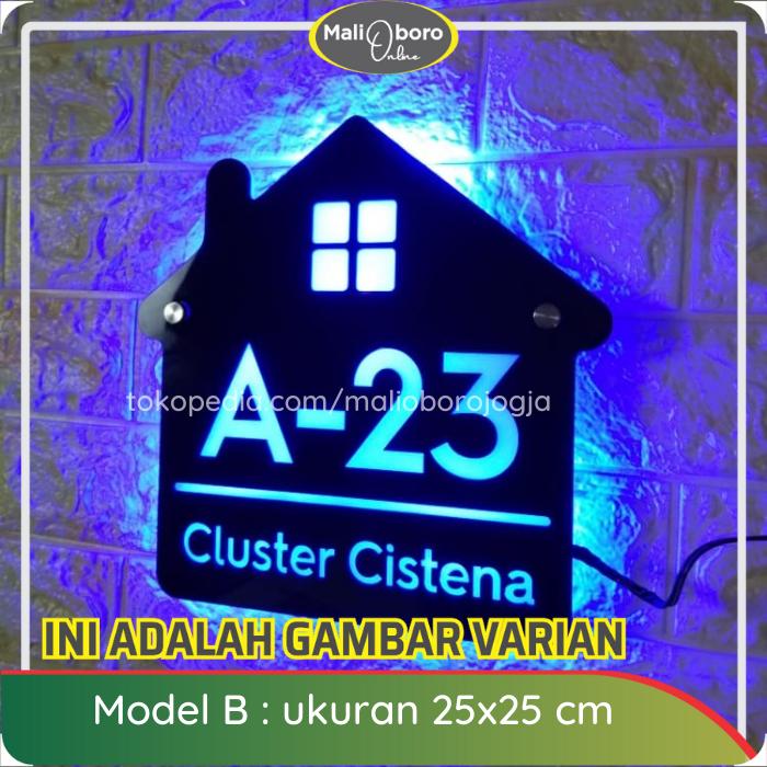 Gambar PAPAN NOMOR RUMAH AKRILIK | NOMER RUMAH | NO RUMAH AKRILIK MENYALA - Model B 25x25 dari Malioboro Online undefined Tokopedia