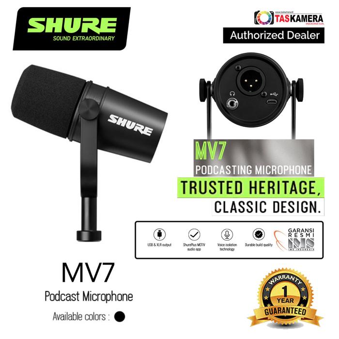 Gambar SHURE MV7 Podcast Microphone - SHURE Mic MV7 - MV7 USB Black dari TasKamera-ID undefined Tokopedia