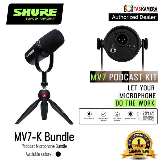 Gambar SHURE MV7 Podcast Microphone - SHURE Mic MV7 - MV7 Kit Tripod dari TasKamera-ID undefined Tokopedia