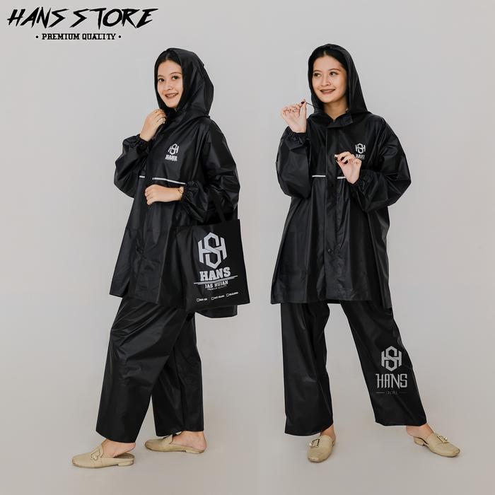 Gambar Jas Hujan Pria wanita Jas hujan set baju celana Raincoat HANS - Hitam, XL dari hans store_ undefined Tokopedia