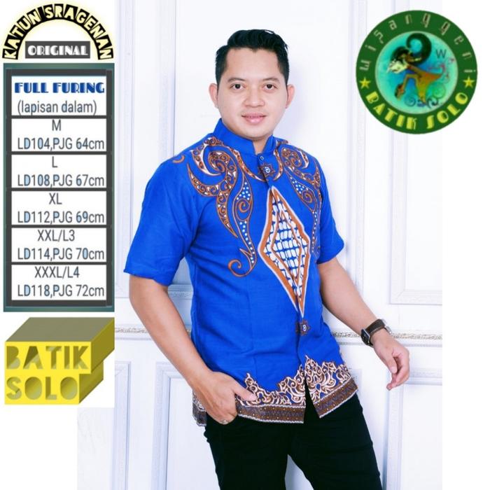 Gambar baju koko pria lengan pendek atasan kemeja muslim batik solo - Biru, M dari wisangeni batik undefined Tokopedia