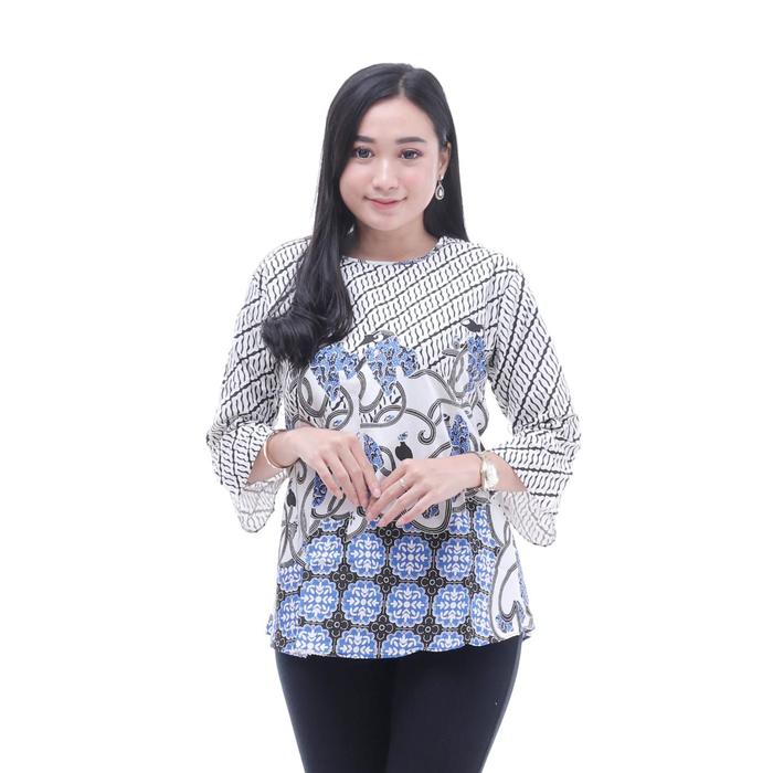 Gambar COD Grosir Batik Wanita Bluse Seragam Kantor seragam Hajatan - Bls Morena Biru, XXL dari Aniesa Collection undefined Tokopedia