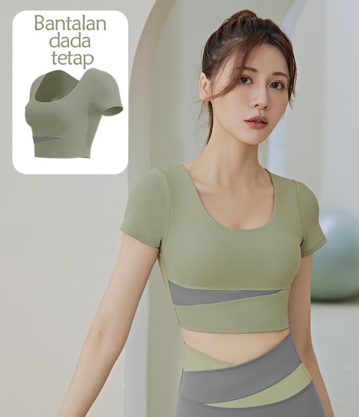 Gambar WiZi Atasan Olahraga Wanita Bantalan Dada Bawaan Sport T shirt Kaos - Green, L dari Wizi Store undefined Tokopedia