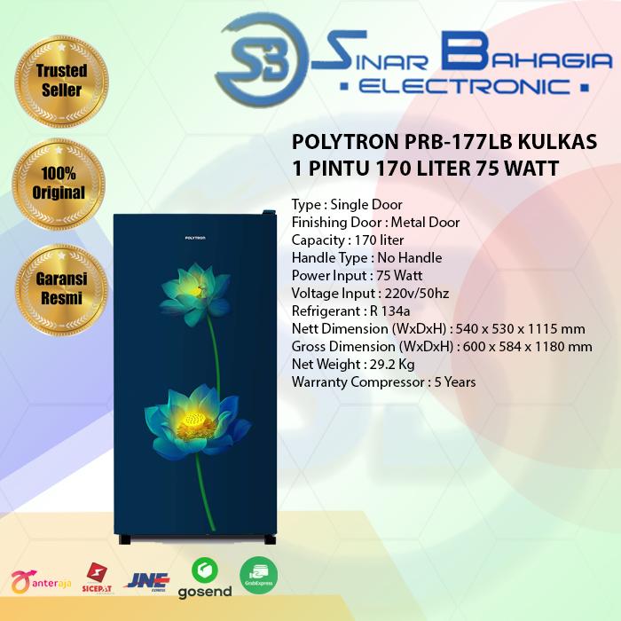 Gambar POLYTRON PRB-177LB KULKAS 1 PINTU 170 LITER 75 WATT (NEW) (KHUSUS BDG) dari sinarbahagiaelectronic undefined Tokopedia