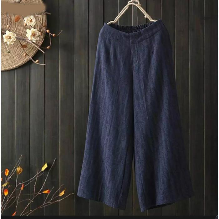 Gambar Button Pallazo Pants Bahan Linen Premium Celana Kulot Wanita Kasual - Navy, All Size dari MS GROSIR SOLO undefined Tokopedia