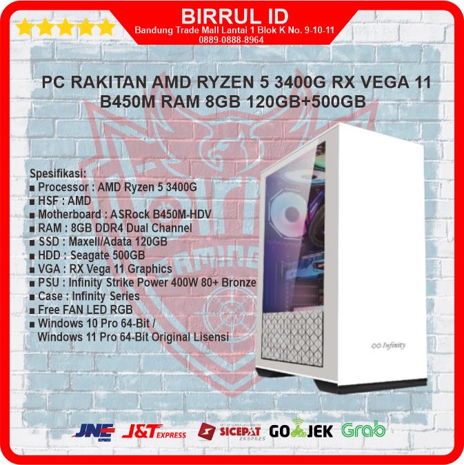 Jual PC RAKITAN AMD RYZEN 5600G RX VEGA 11 B450M RAM 8GB 120GB+