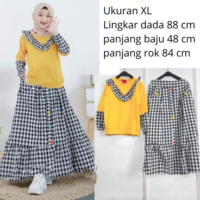 Gambar Setelan Anak Perempuan One Set Atasan Rok Kid Cewek Remaja Motif Kotak - Mustard, M dari Victoria Grosir undefined Tokopedia