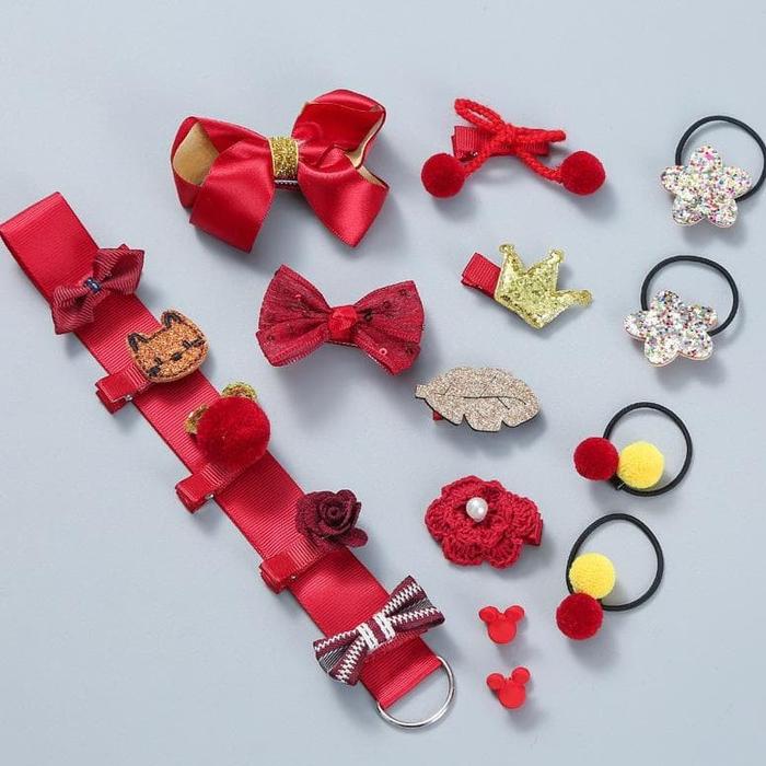Gambar Set 18 Pcs Jepit Rambut Anak Gift Set Souvenir Pita Aksesories Korea - Merah dari Jakarta Project undefined Tokopedia