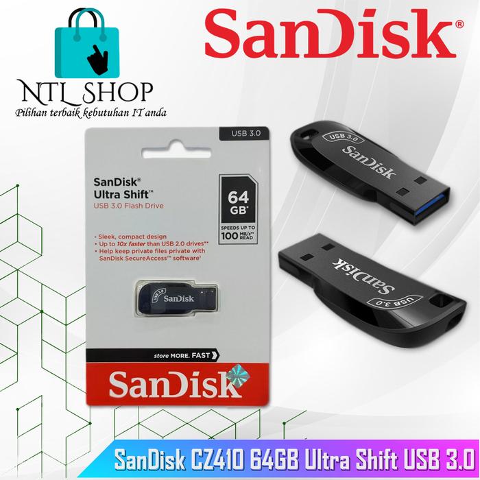 Gambar SanDisk Ultra Shift USB 3.0 Flash Drive CZ410 64GB Black  Flashdisk 64GB dari NTL.ID undefined Tokopedia