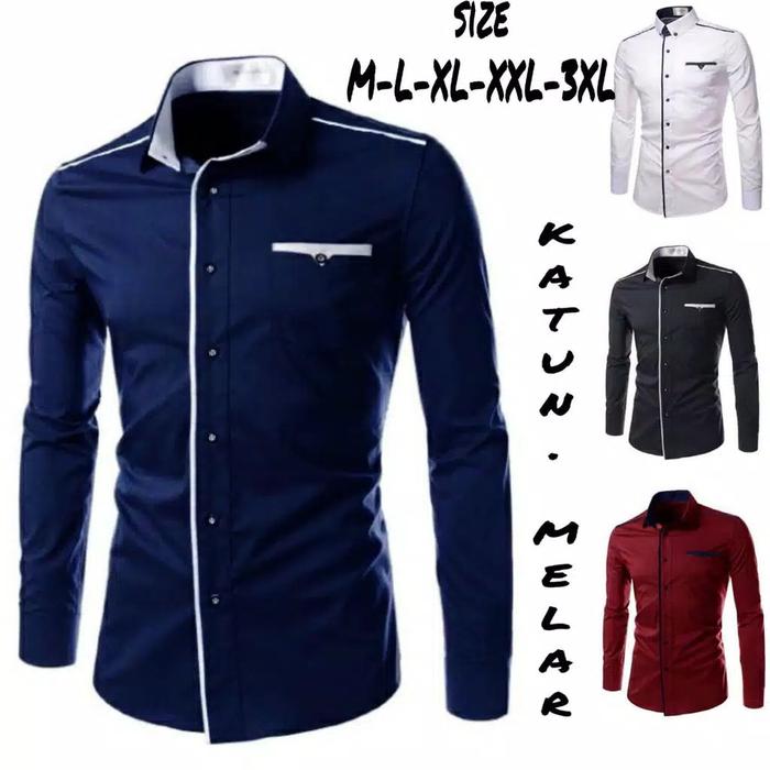 Jual kemeja polos pria casual kemeja pria modern Putih, L Kota