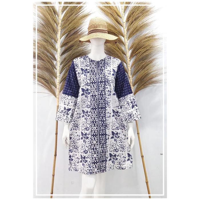Gambar dress batik katun dress batik modern tunik wanita dinda - code 1, L dari Batik Kalimataya undefined Tokopedia
