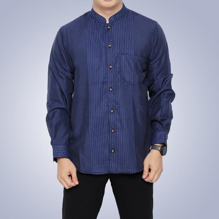 Gambar kemeja shanghai pria cowok motif koko garis S M L XL sanghai murah - Biru, S dari MNMLS ID undefined Tokopedia