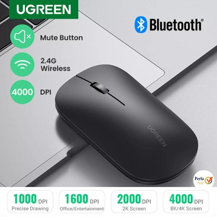 Gambar Mouse Wireless 2.4G Ugreen Bluetooth 5.0 Silent 4000 DPI for PC Tab HP dari Perlu Ada undefined Tokopedia